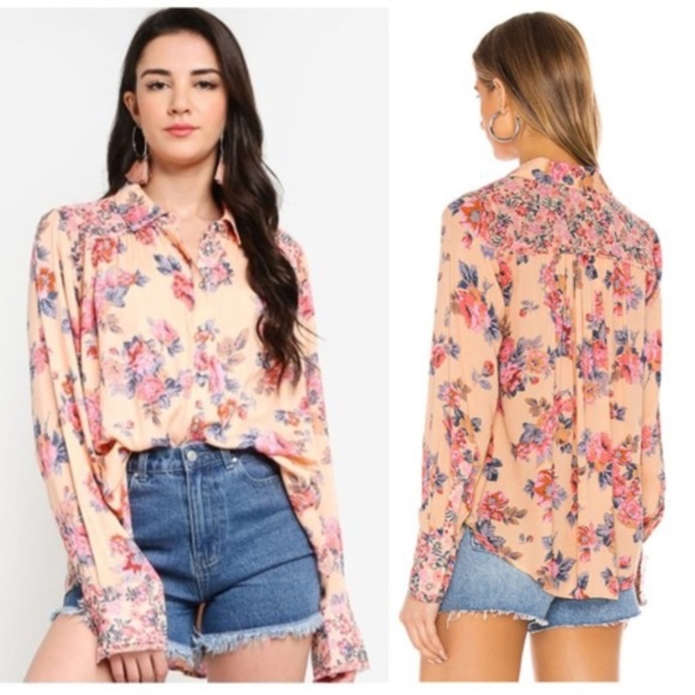 Yellow floral pattern FREE PEOPLE button down S